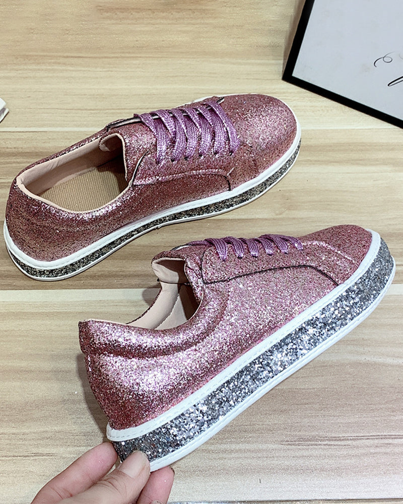 Stílusos Plateau Csillogó Női Sneakers - Sienna