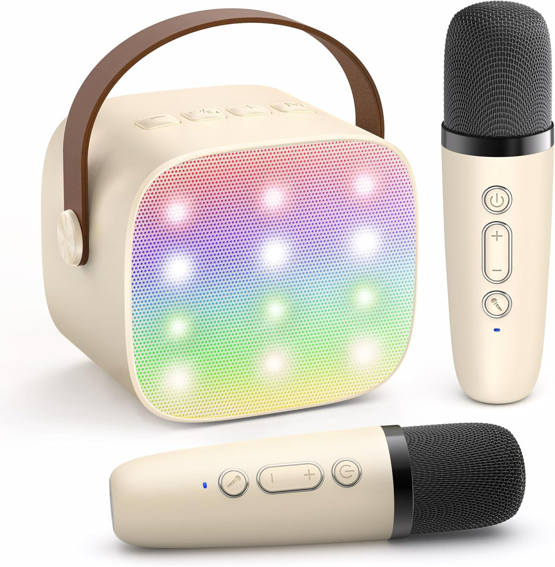 Hordozható Mini Karaoke Gépe Bluetooth Hangszóróval és 2 Vezeték nélküli Mikrofonnal – Veylo