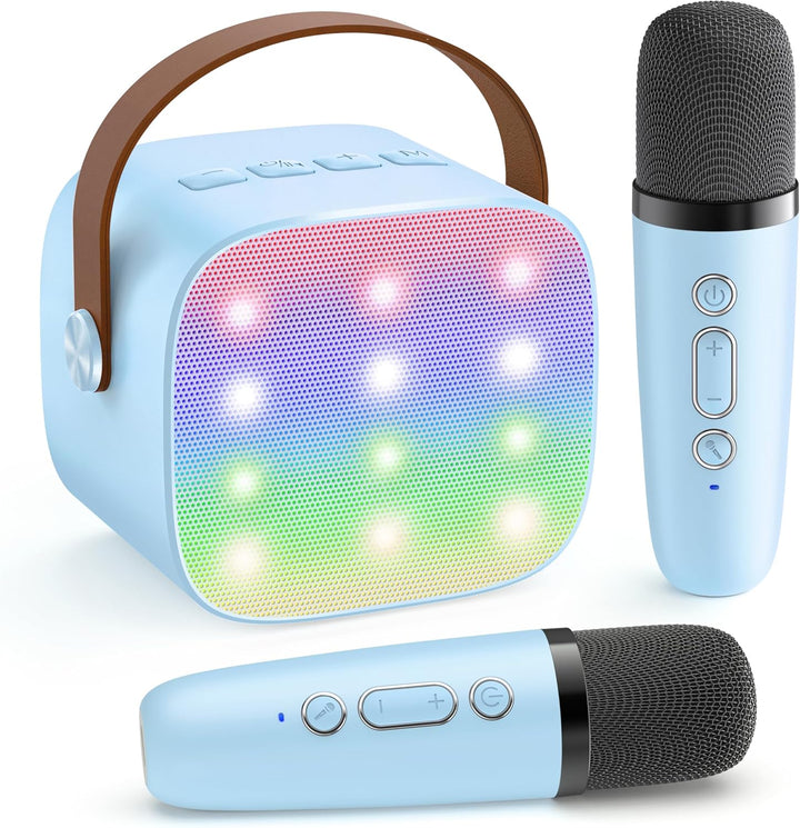 Hordozható Mini Karaoke Gépe Bluetooth Hangszóróval és 2 Vezeték nélküli Mikrofonnal – Veylo