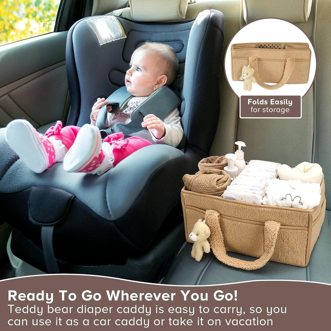 Baby Nappy Caddy Szervező – Plüss Sherpa Tároló Kosár Rekeszekkel – Elvoria