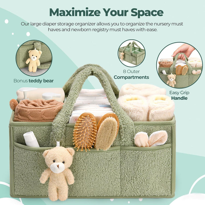 Baby Nappy Caddy Szervező – Plüss Sherpa Tároló Kosár Rekeszekkel – Elvoria