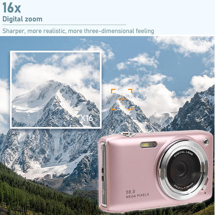 4K kompakt digitális fényképezőgép 58MP fényképekkel és 16x zoommal – Lumora