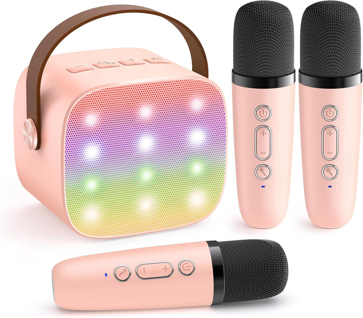 Hordozható Mini Karaoke Gépe Bluetooth Hangszóróval és 2 Vezeték nélküli Mikrofonnal – Veylo