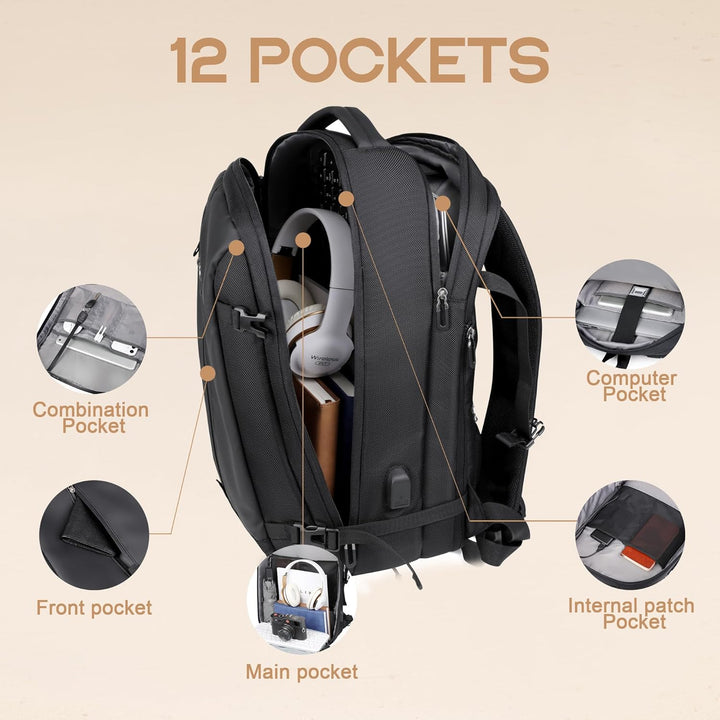 40L bővíthető vízálló utazó hátizsák USB porttal és 17” laptop tárolóval – AirVoyage