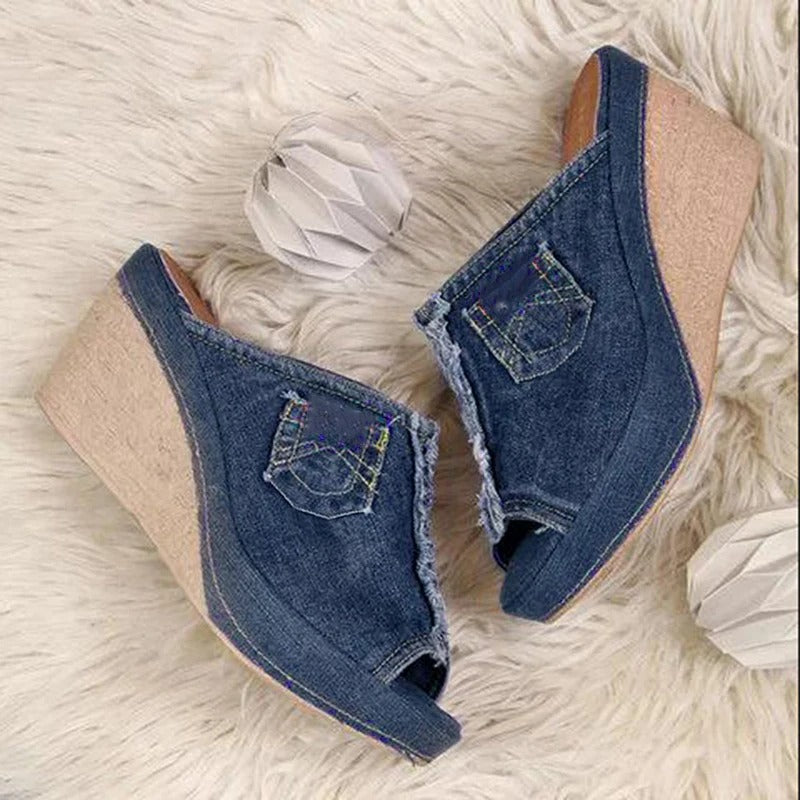AA OOS Női denim szandál, emelt talppal – Elisabetta