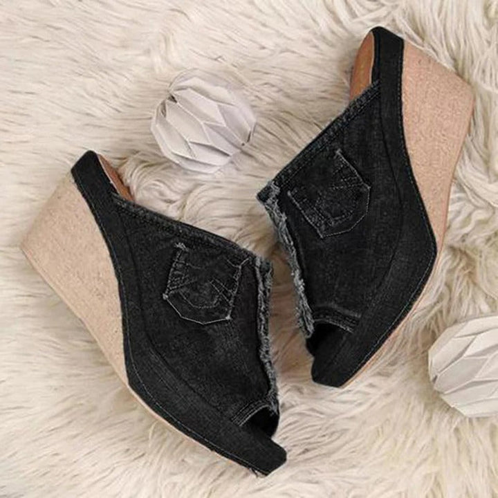 AA OOS Női denim szandál, emelt talppal – Elisabetta