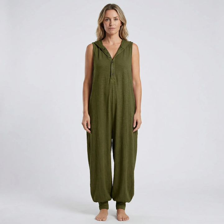 Ärmelloser Jumpsuit Mit Kapuze Und Knopfleiste - Priscilla