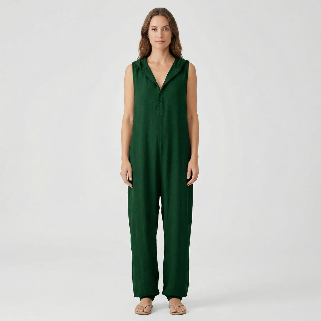 Ärmelloser Jumpsuit Mit Kapuze Und Knopfleiste - Priscilla