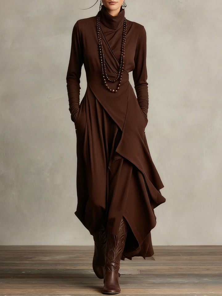 Asymmetric Maxi Dress With High Collar - Marguerite