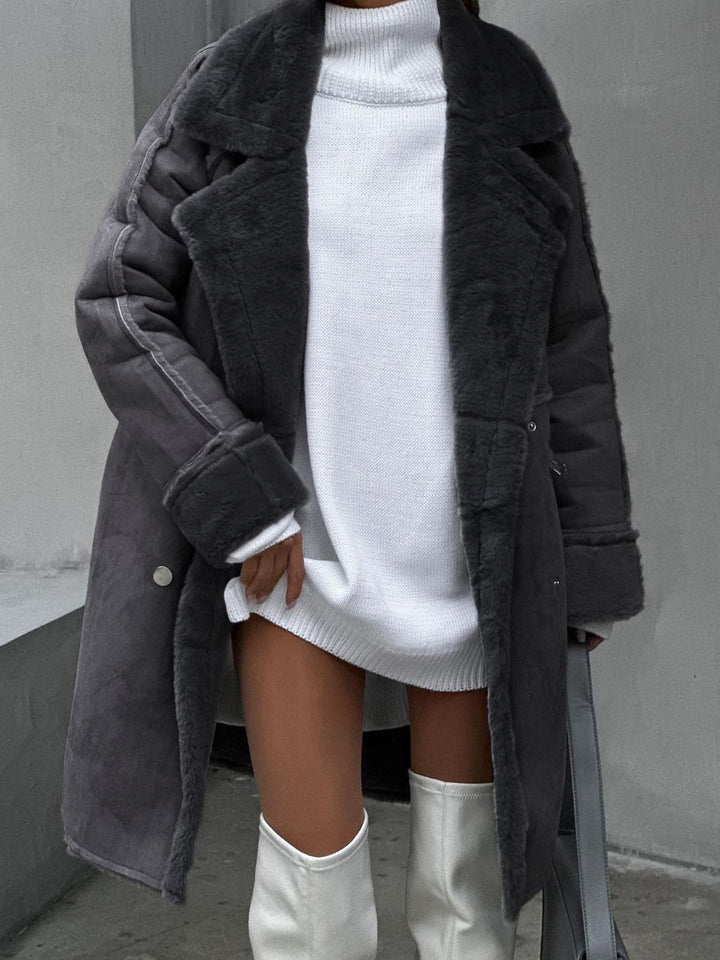 Stílusos Hosszú Polar Fleece Női Kabát - Ava