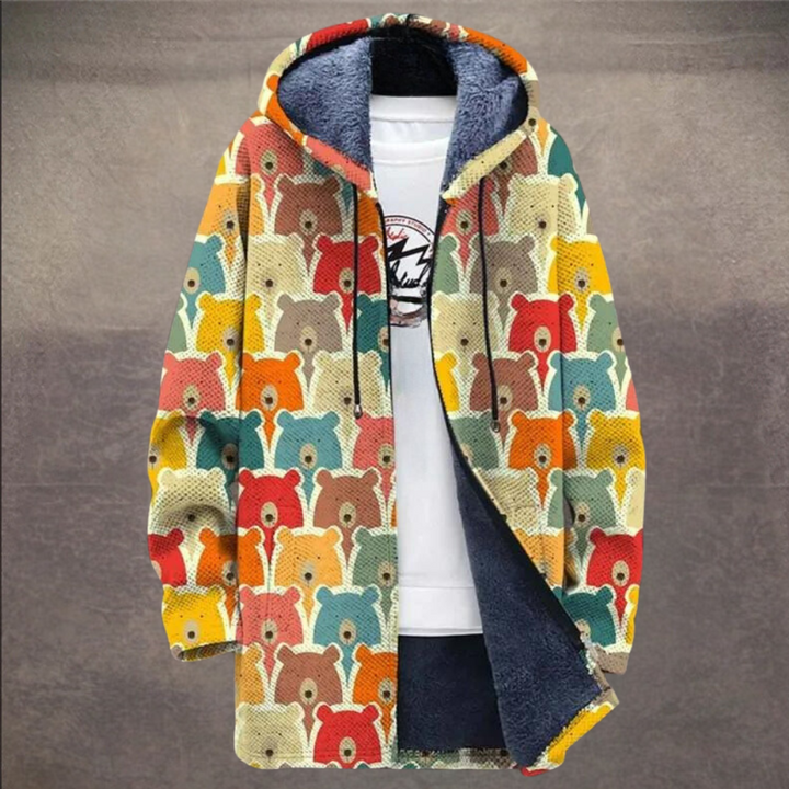 Retro Férfi Kabát Colorblock Nyomattal és Kapucnival – Eliano