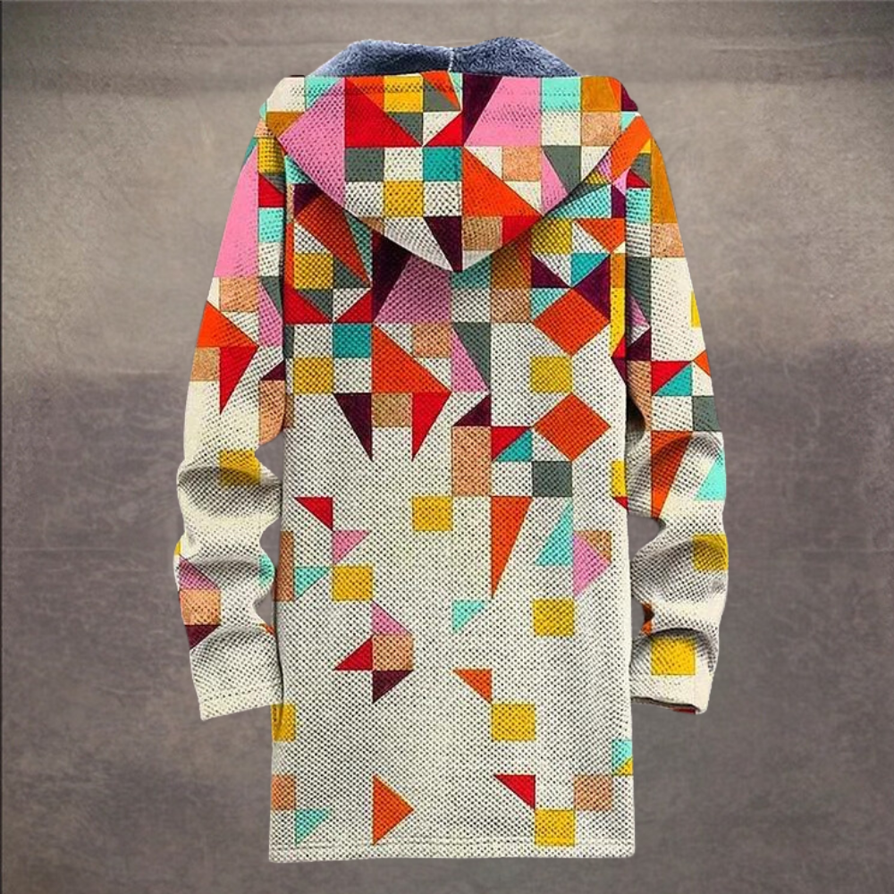 Retro Férfi Kabát Colorblock Nyomattal és Kapucnival – Eliano