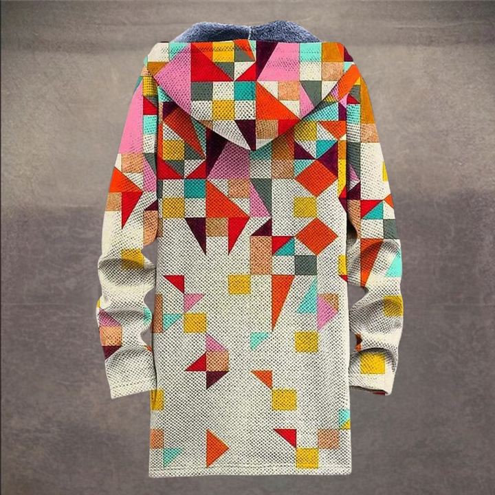 Retro Férfi Kabát Colorblock Nyomattal és Kapucnival – Eliano
