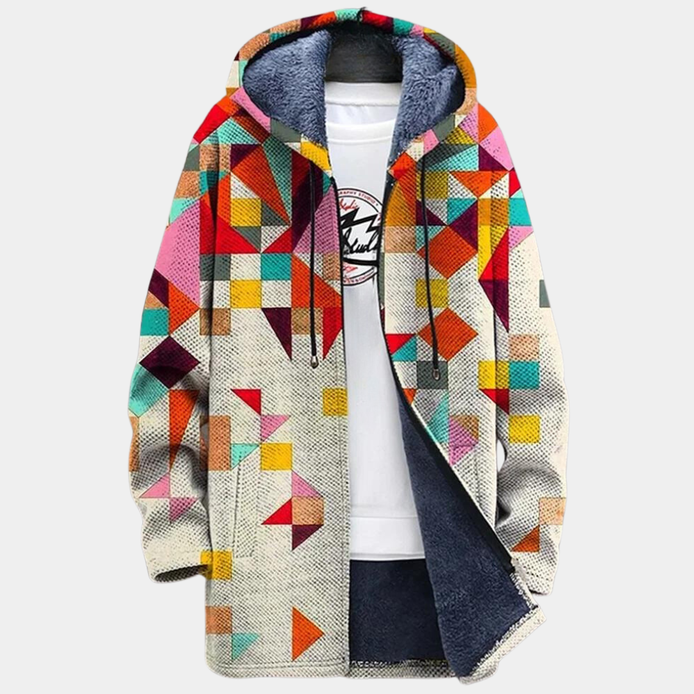 Retro Férfi Kabát Colorblock Nyomattal és Kapucnival – Eliano