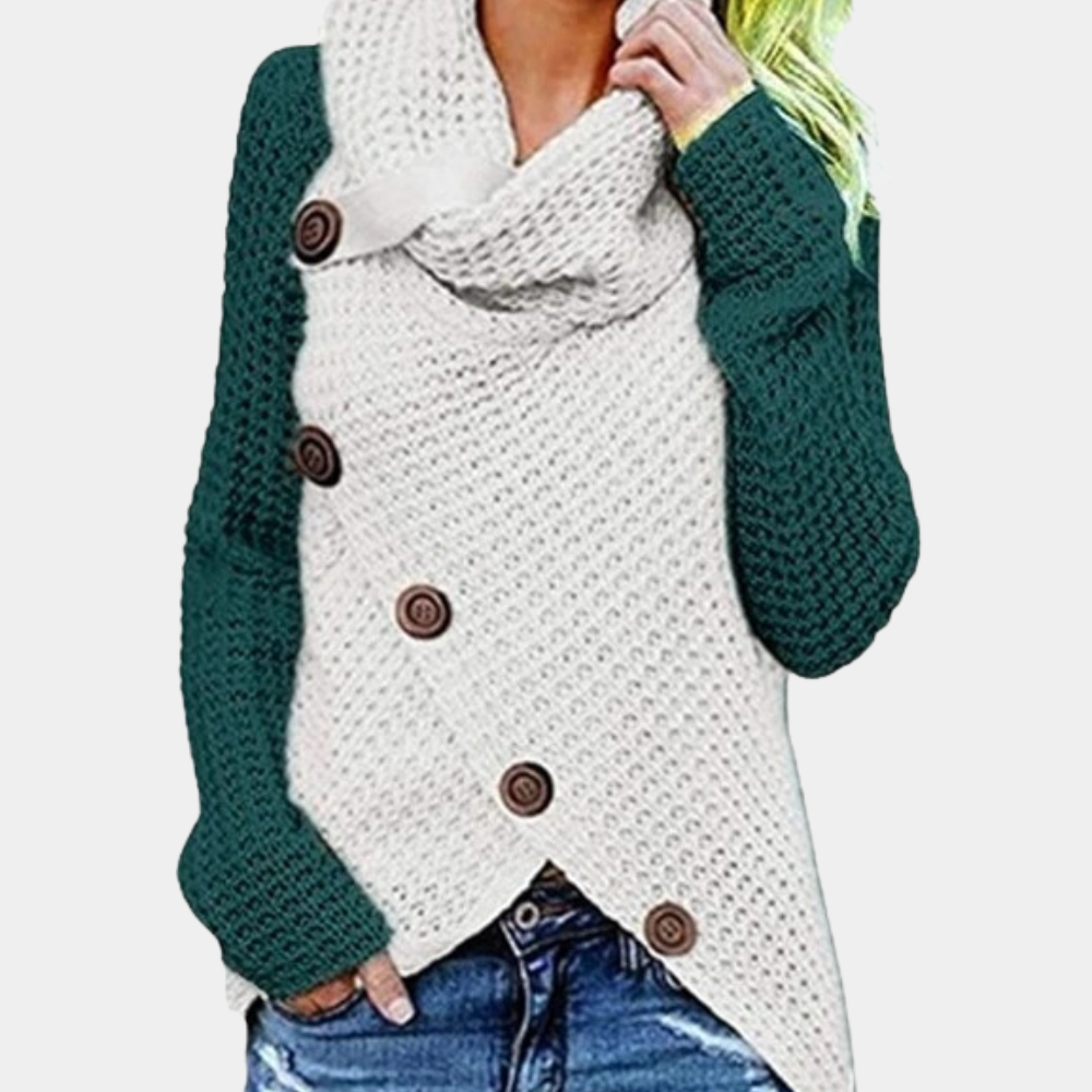 Trendy Női Pulóver Egyedi Aszimmetrikus Gombbal - Faye