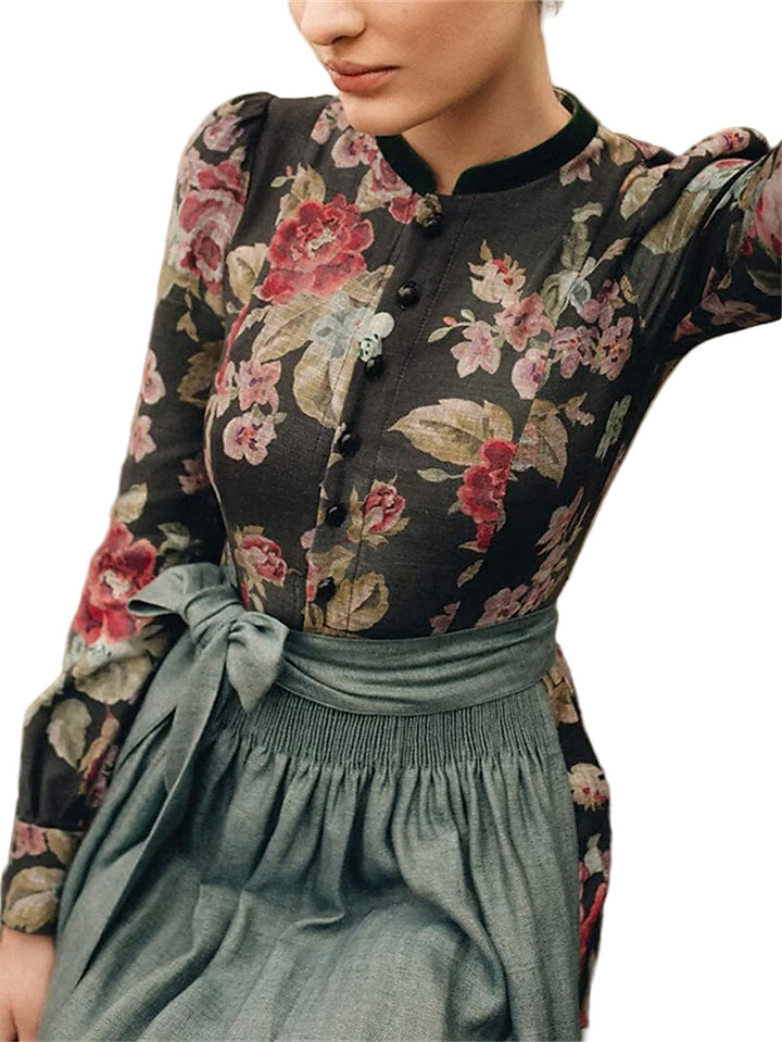 Women's Long Vintage Floral Dirndl Dress with Apron, Premium Fabric 2