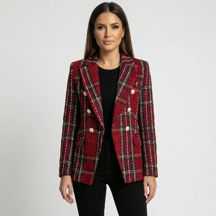 Double-Breasted Plaid Blazer For Women - Desiree