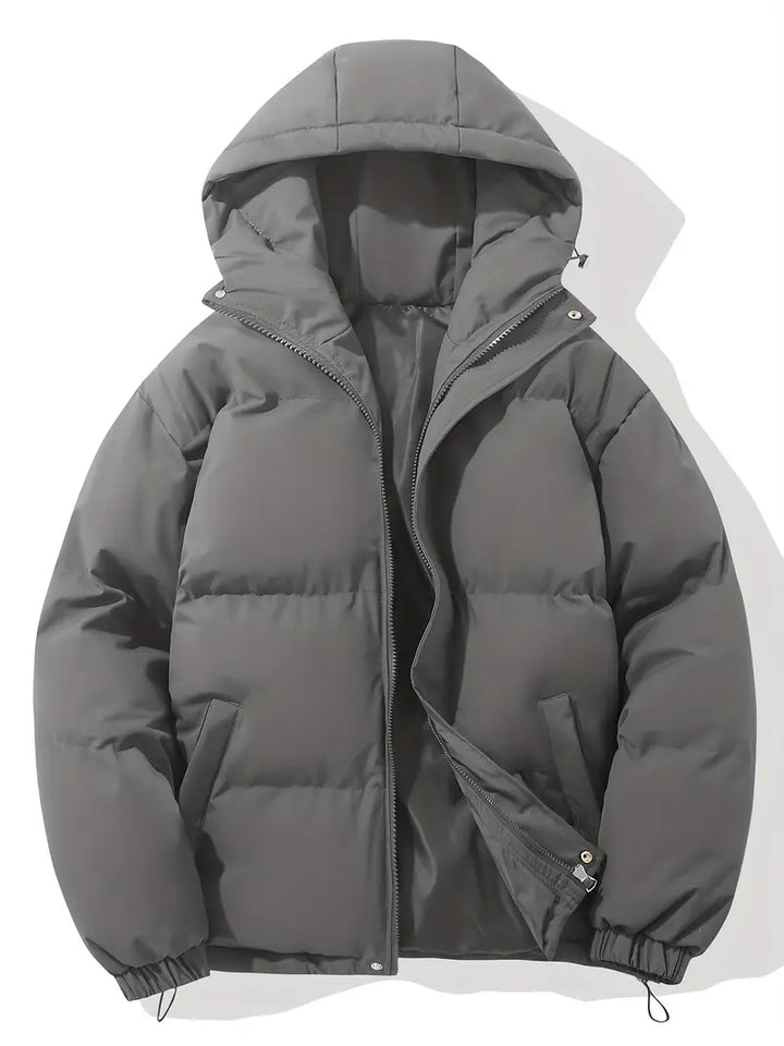 Graue Kapuzenjacke, warm, klassisches Design, Wintermode, Reißverschluss, Unisex