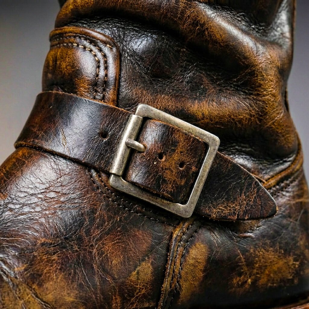 Men's Genuine Leather Engineer Boots - Buckle Mid-Calf Boots for Fall Winter 5