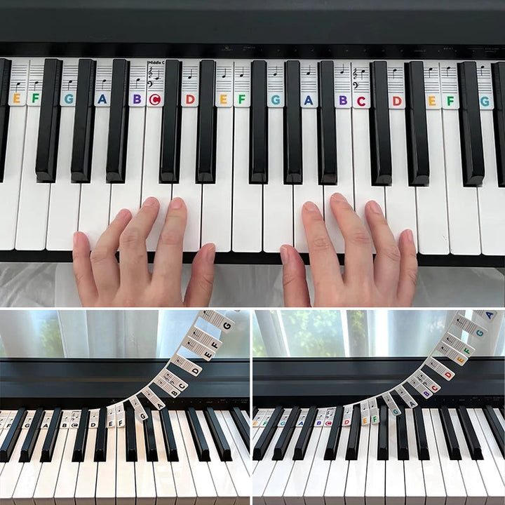 Levehető szilikon hangjegycímkék 88 billentyűs zongorákhoz és keyboardokhoz