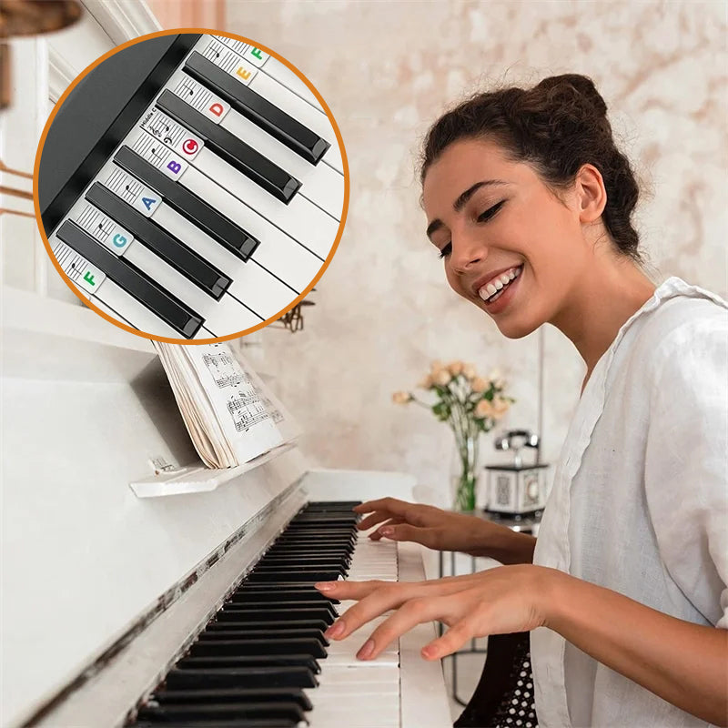 Levehető szilikon hangjegycímkék 88 billentyűs zongorákhoz és keyboardokhoz