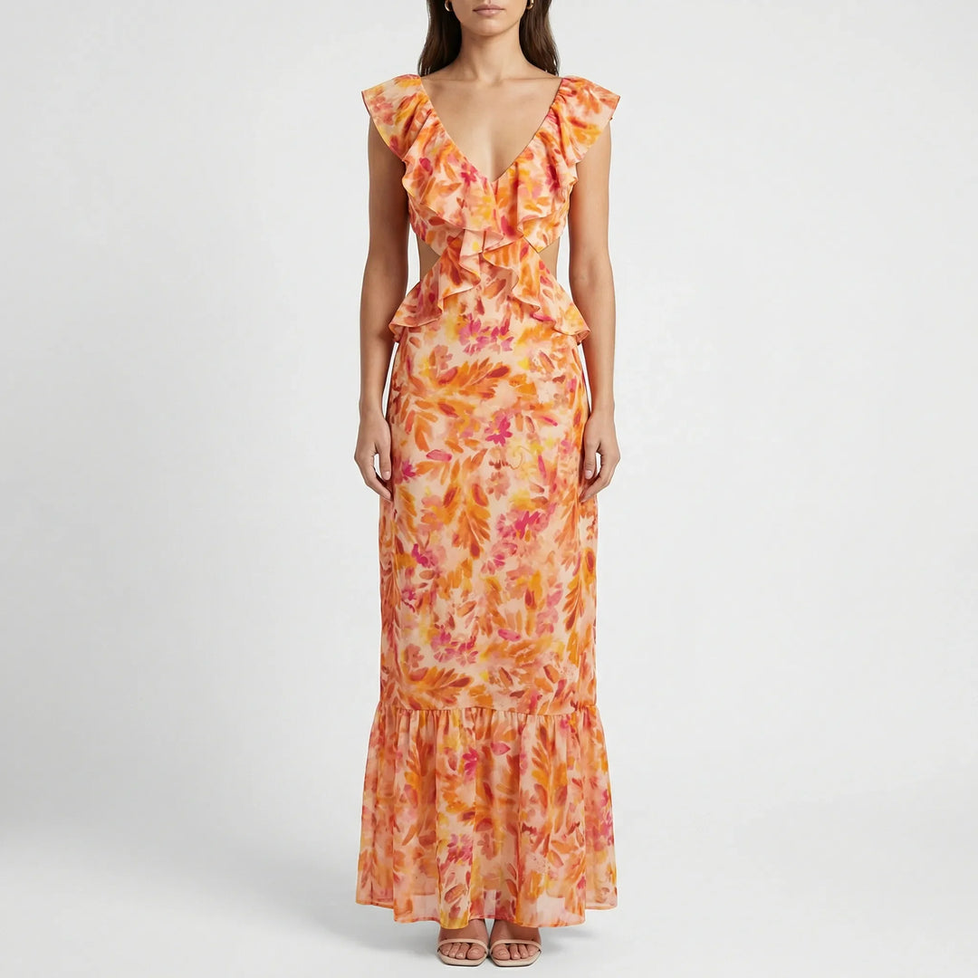 Florales Maxikleid Mit V-Ausschnitt - Kathy