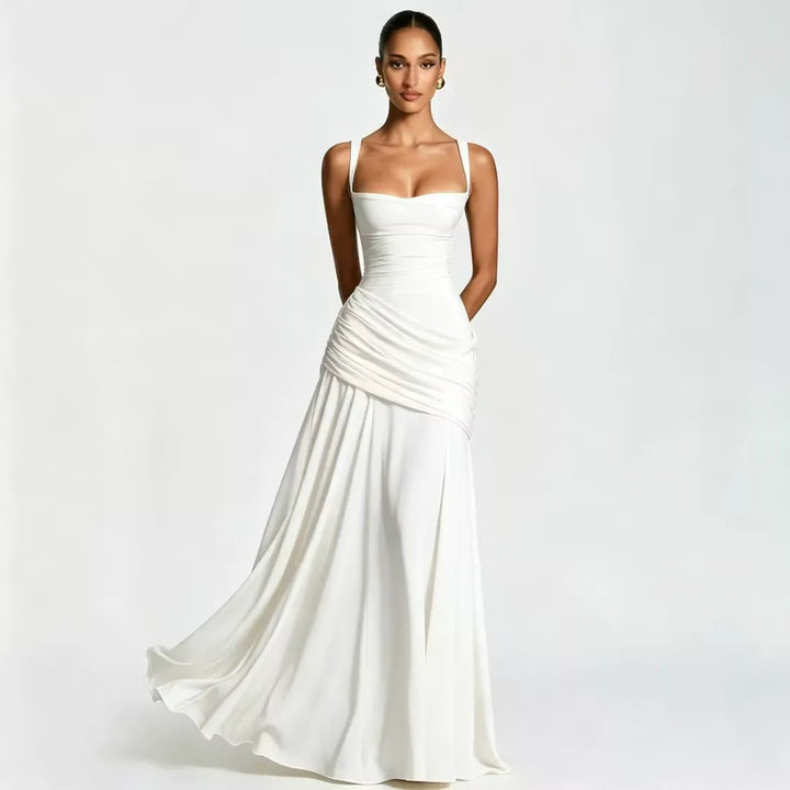 Formal Event Maxi Dress With Gathered Waist & Back Lace-Up
