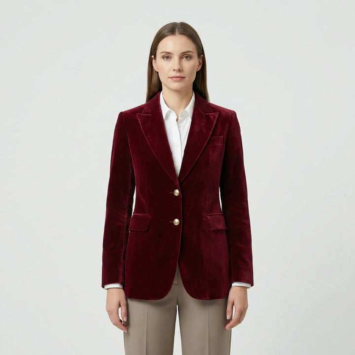 Getailleerde Fluwelen Blazer Met Gouden Knopen - Tamara