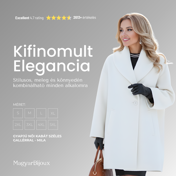 Gyapjú Női Kabát Széles Gallérral - Mila