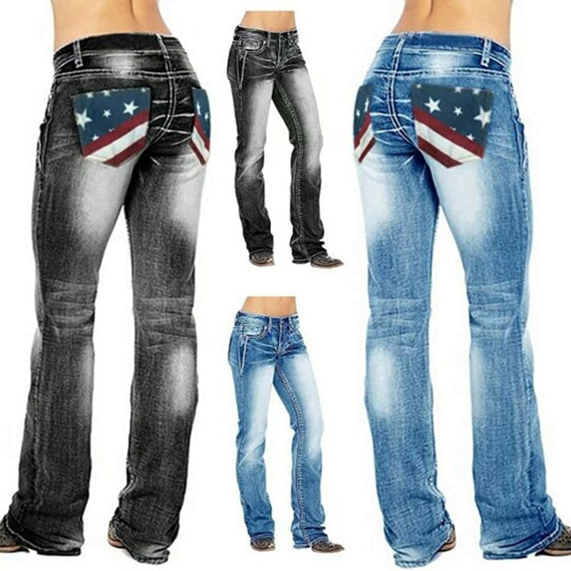 Hölgyek bootcut farmernadrág zászló részletekkel – Madison