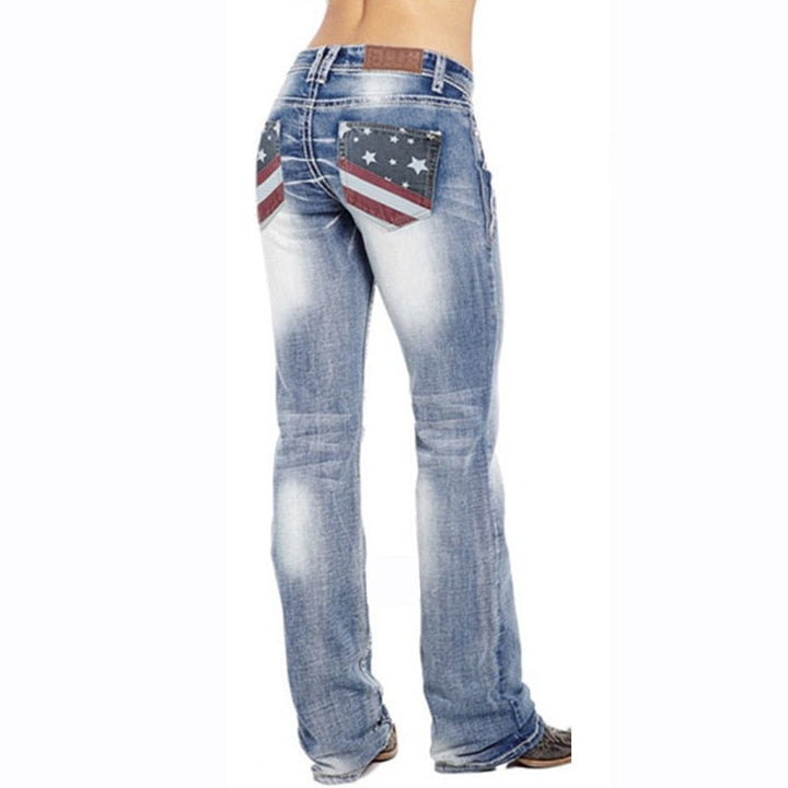 Hölgyek bootcut farmernadrág zászló részletekkel – Madison