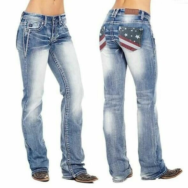 Hölgyek bootcut farmernadrág zászló részletekkel – Madison