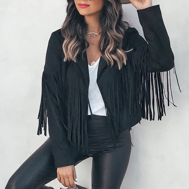 Trendi Suede Női Kabát Bojttal - Isabella