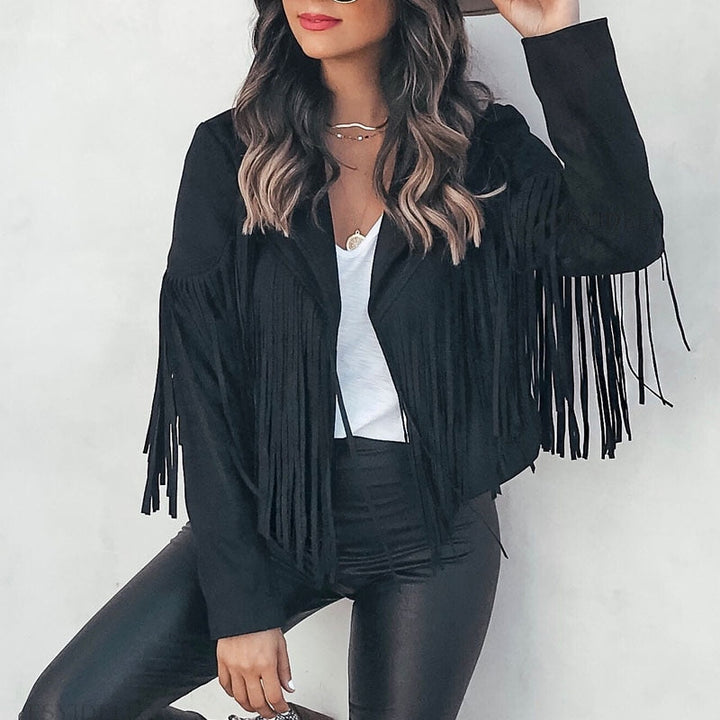 Trendi Suede Női Kabát Bojttal - Isabella