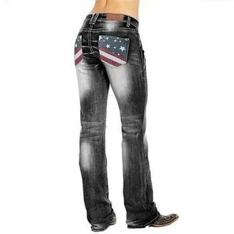 Hölgyek bootcut farmernadrág zászló részletekkel – Madison