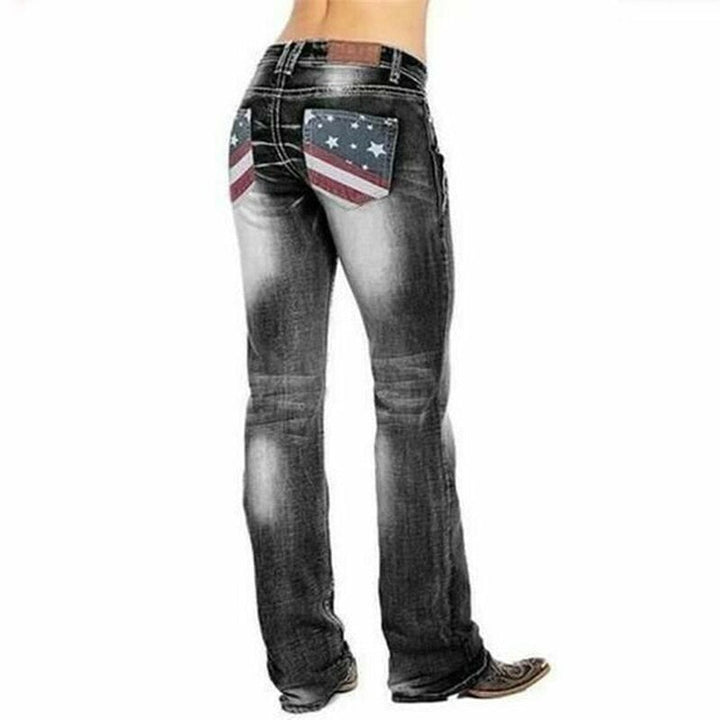 Hölgyek bootcut farmernadrág zászló részletekkel – Madison
