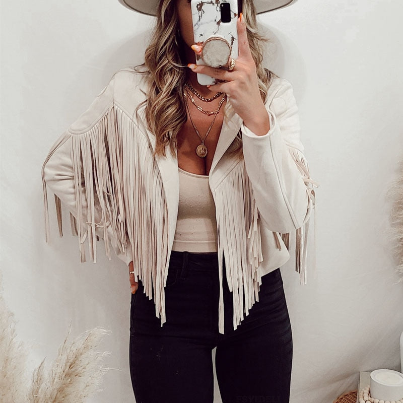 Trendi Suede Női Kabát Bojttal - Isabella