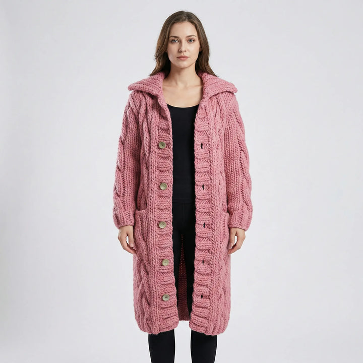 Lang Grof Gebreid Vest Met Kabelpatroon - Cathy