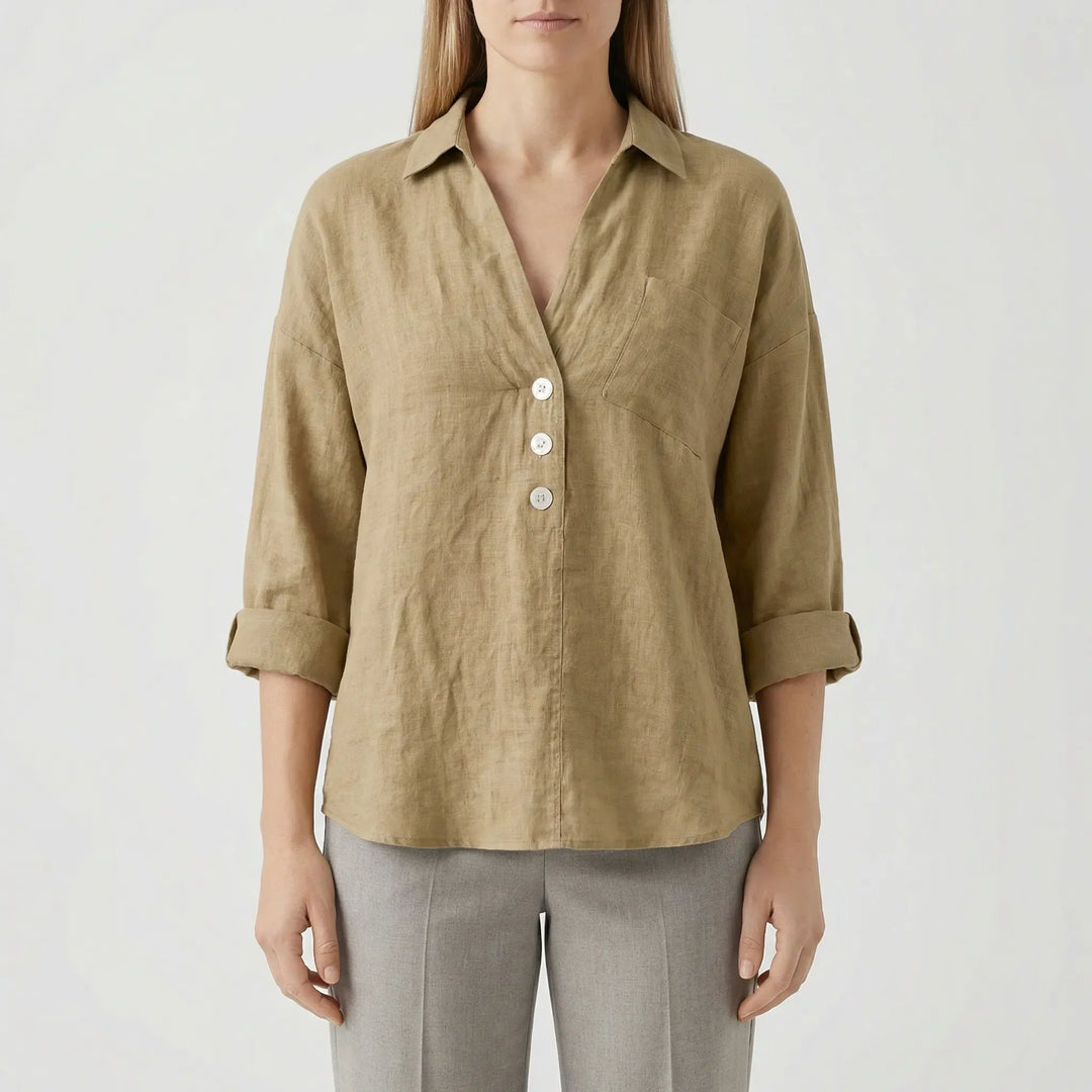 Losse Blouse Met Lange Mouwen En V-Hals - Vicky