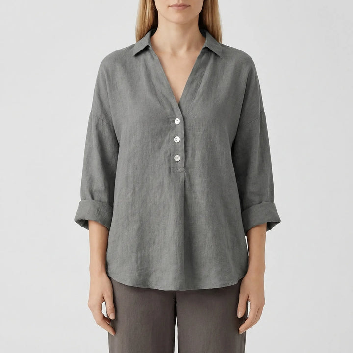 Losse Blouse Met Lange Mouwen En V-Hals - Vicky