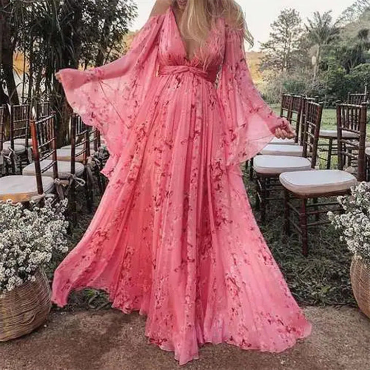 Laza Rózsaszín Chiffon Ruha Harangszerű Ujjakkal - Isabelle