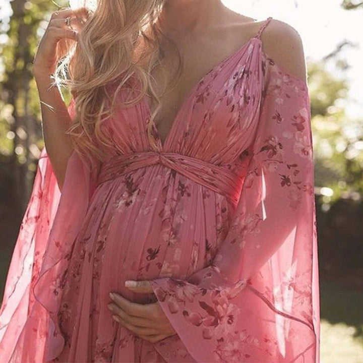 Laza Rózsaszín Chiffon Ruha Harangszerű Ujjakkal - Isabelle