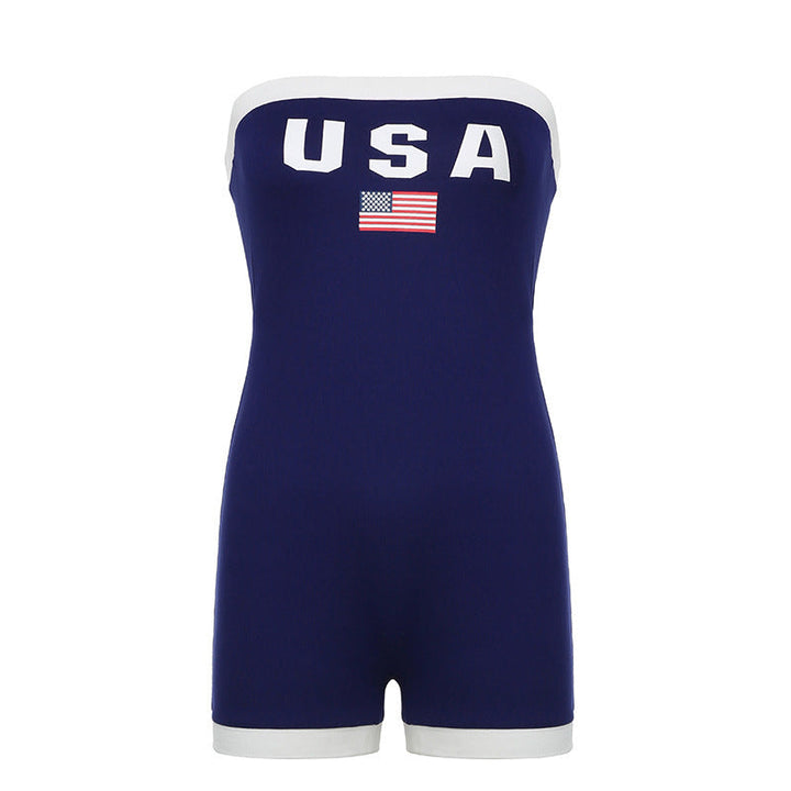 Trendi bandeau fürdőruha USA-motívummal és kontraszt részletekkel – Lexie