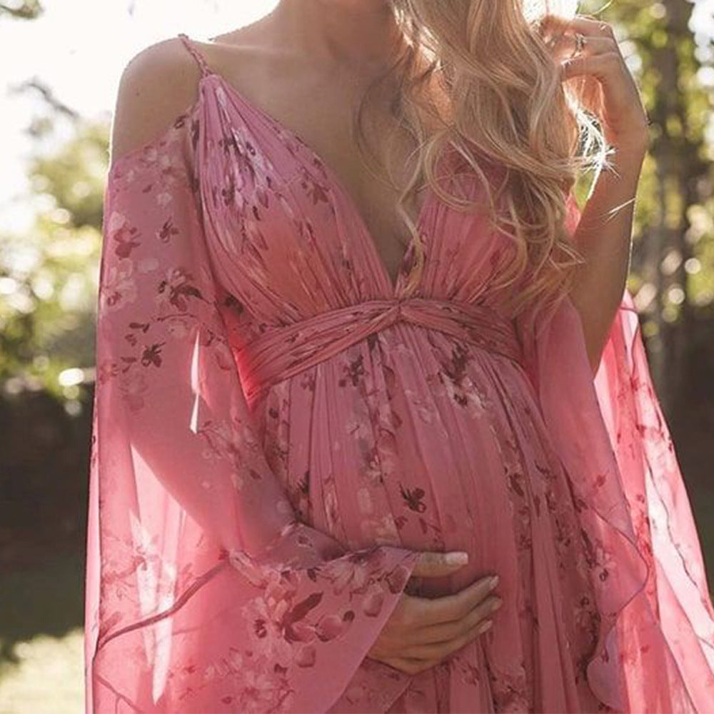 Laza Rózsaszín Chiffon Ruha Harangszerű Ujjakkal - Isabelle
