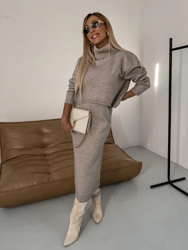 Női midikabát állógallérral és jersey részletekkel – Larissa