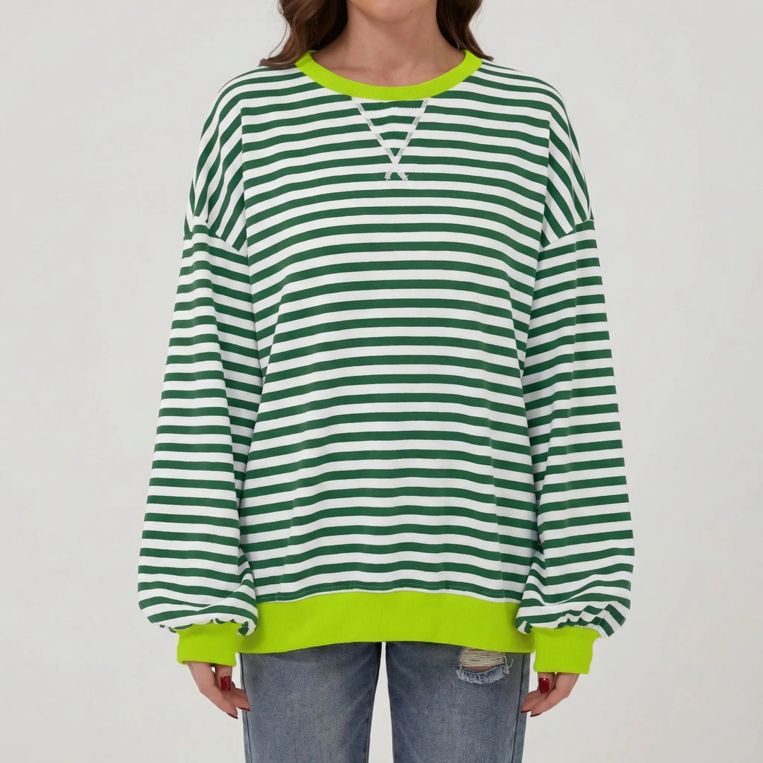 Oversized Striped Crew-Neck Sweatshirt - Holly