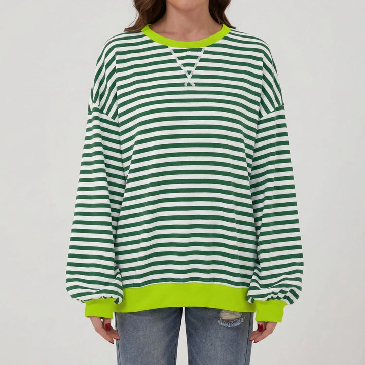 Oversized Striped Crew-Neck Sweatshirt - Holly