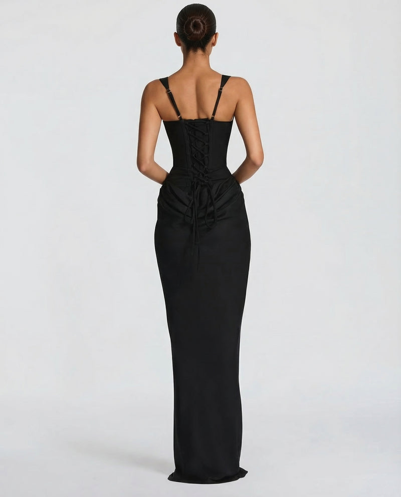 Corset Maxi Dress with Draped Skirt and Lace-Up Back 2