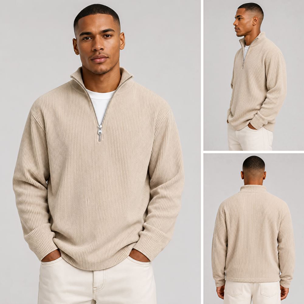 Men's Sweater | Ribbed Half-Zip Long Sleeve Pullover 15