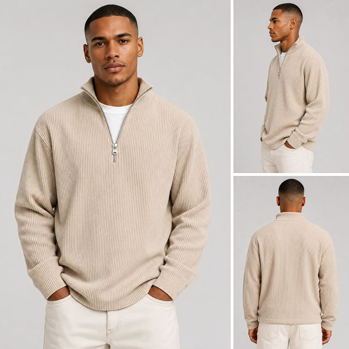 Men's Sweater | Ribbed Half-Zip Long Sleeve Pullover 15